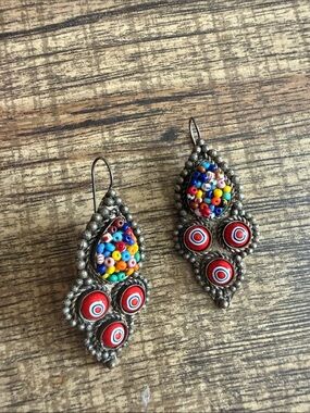 Vintage mosaic funky colored beaded dangle earrings